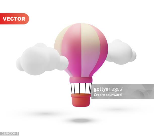 3d hot air balloon with clouds. vector - parachute stock illustrations