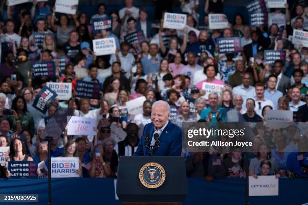 President Joe Biden speaks at a post-debate campaign rally on June 28, 2024 in Raleigh, North Carolina. Last night President Biden and Republican...
