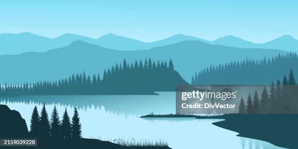 beautiful mountain lake scenery - lake stock illustrations