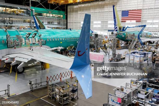 Boeing 737 MAX aircraft are assembled at the Boeing Renton Factory in Renton, Washington, on June 25, 2024.