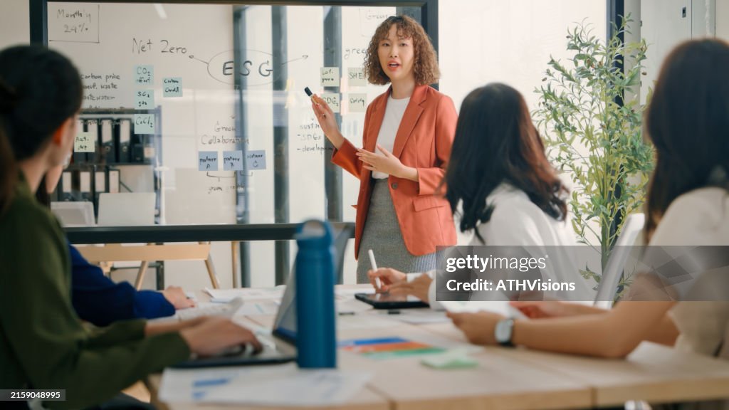 Team diskutiert ESG-Strategien in einem modernen Büro