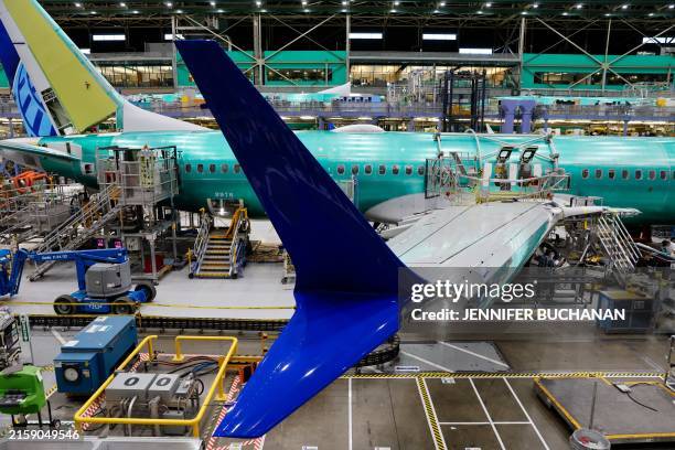 Boeing 737 MAX aircraft is assembled at the Boeing Renton Factory in Renton, Washington, on June 25, 2024.