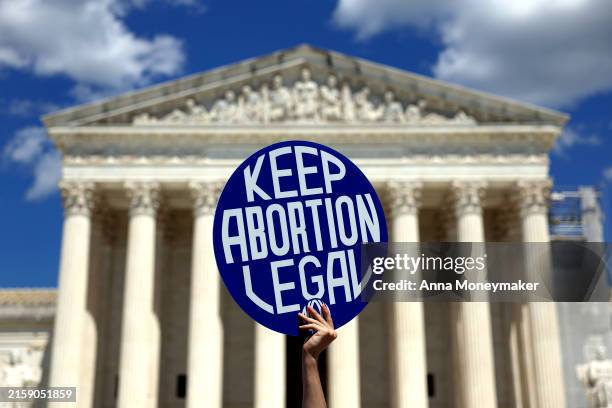 An abortion rights advocate participates in a protest outside of the U.S. Supreme Court Building on June 24, 2024 in Washington, DC. Abortion rights...