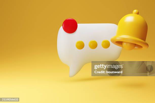 3d notification bell with speech bubble. vector - incoming call stock illustrations