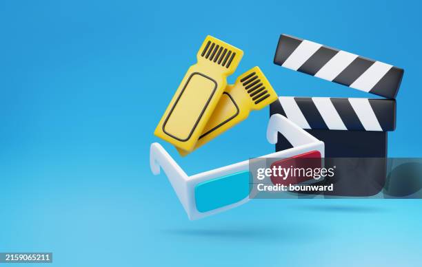 creative template for cinema poster, banner with ticket, 3d glasses and clapboard. vector - television isolated stock illustrations