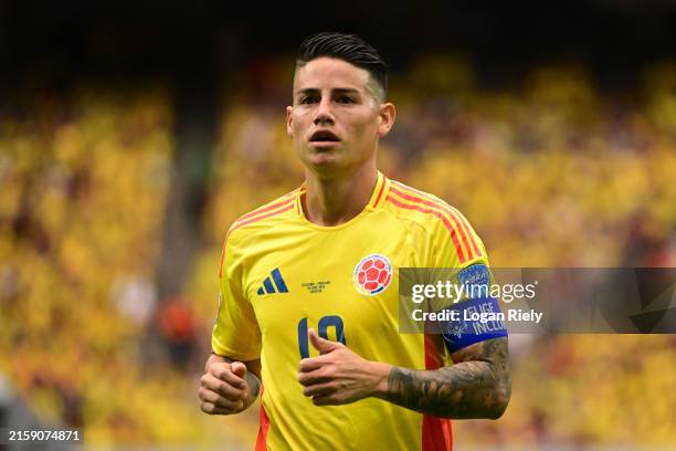 James Rodriguez of Colombia looks on during the CONMEBOL Copa America 2024 Group D match between Colombia and Paraguay at NRG Stadium on June 24,...