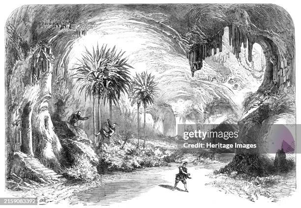 Scenes from the Christmas pantomimes: "Aladdin and the Wonderful Lamp" - the Enchanted Cavern in the Garden of Jewels, 1865. London stage production...