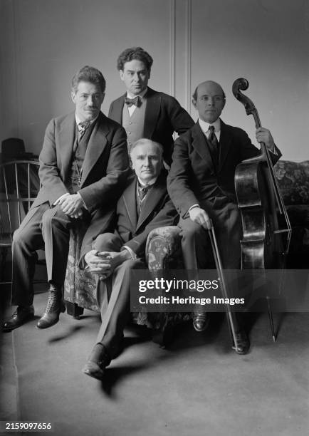 Fritz Kreisler, Harold Bauer, Walter Damrosch, Pablo Casals,, 1917. Shows pianist Harold Victor Bauer , violinist Friedrich "Fritz" Kreisler ,...
