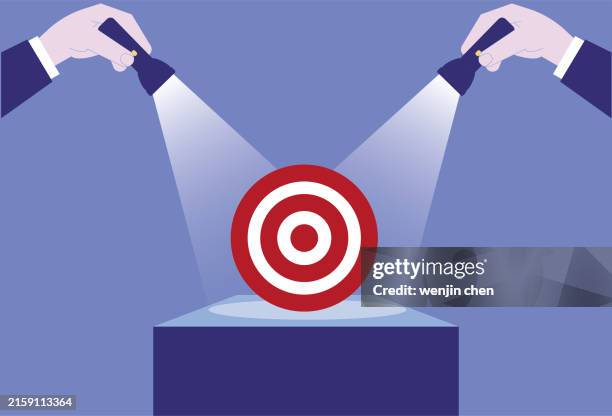 two flashlights illuminate the target - spotlight stock illustrations