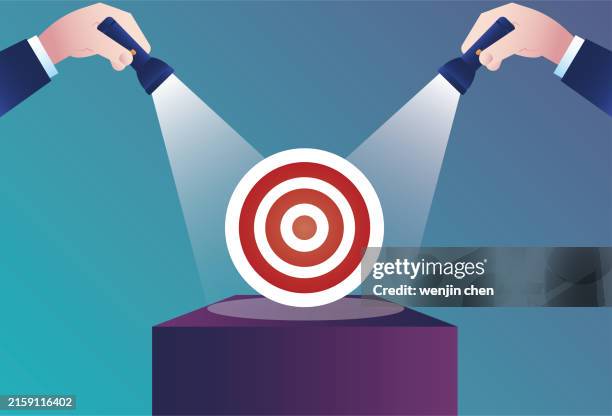 two flashlights illuminate the target - spotlight stock illustrations