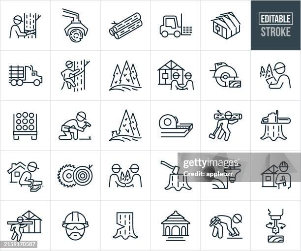 lumber industry thin line icons - editable stroke - half timbered stock illustrations