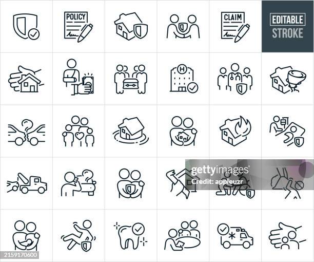 stockillustraties, clipart, cartoons en iconen met insurance thin line icons - editable stroke - brandverzekering