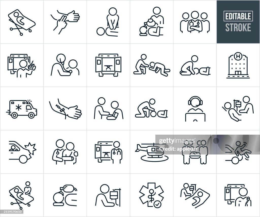 EMT And Paramedic Thin Line Icons - Editable Stroke