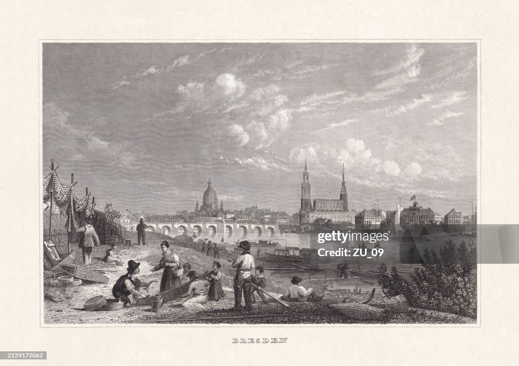 Historical view of Dresden, Saxony, Germany, steel engraving, published 1836