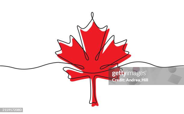 stockillustraties, clipart, cartoons en iconen met maple leaf, canada day continuous line drawing with editable stroke and color elements - esdoorn
