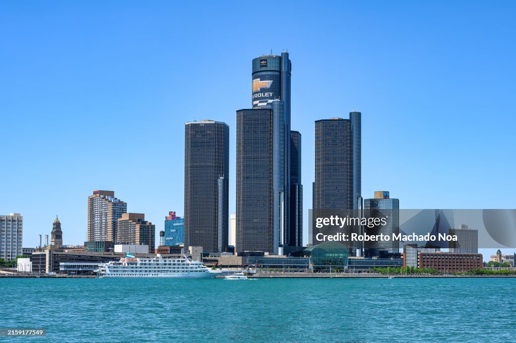 The Detroit Princess Riverboat is docked in the riverfront...