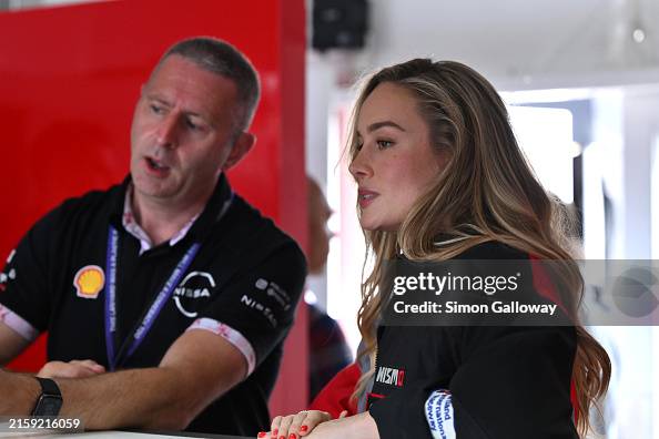 Brie Larson Racing Actress Brie Larson visits the Nissan Formula E Team garage prior to ...