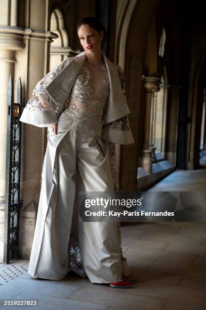 Model Coco Rocha poses backstage prior to the Georges Chakra Haute Couture Fall/Winter 2024-2025 show as part of Paris Fashion Week on June 25, 2024...