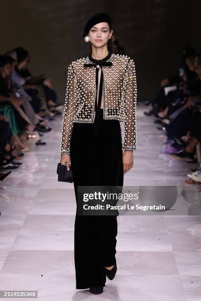 Model walks the runway during the Giorgio Armani Privé Haute Couture Fall/Winter 2024-2025 show as part of Paris Fashion Week on June 25, 2024 in...