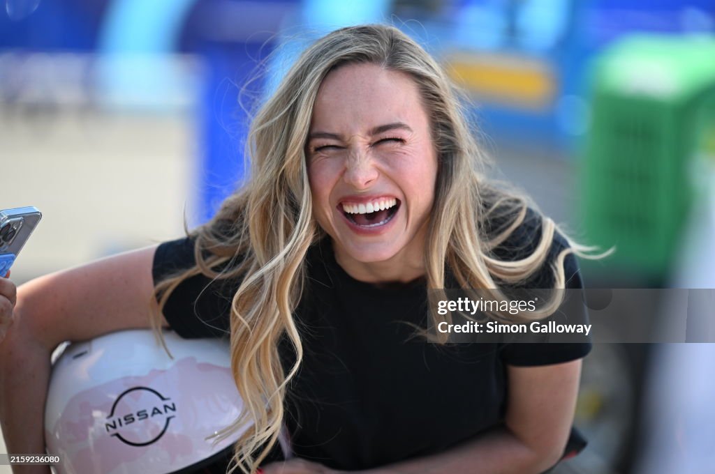 Brie Larson Racing Actress Brie Larson ahead of a hot lap prior to the Portland E-Prix ...