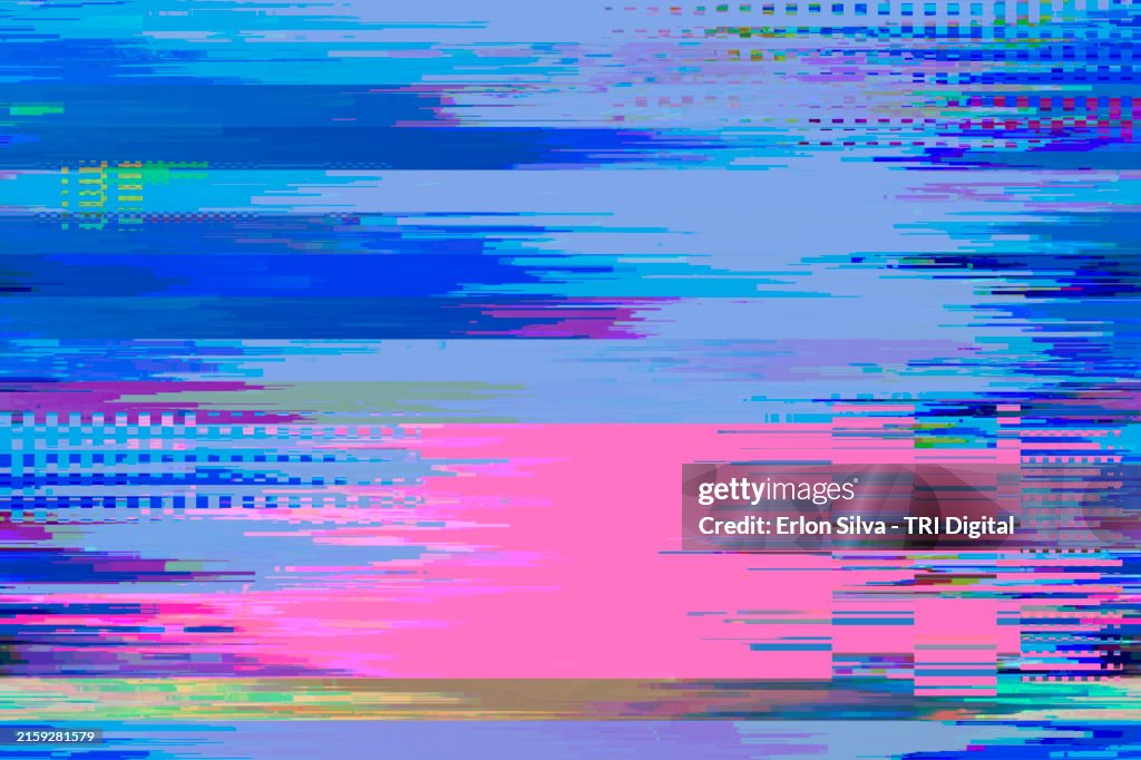 Background with blue and pink stain design and glitch effect