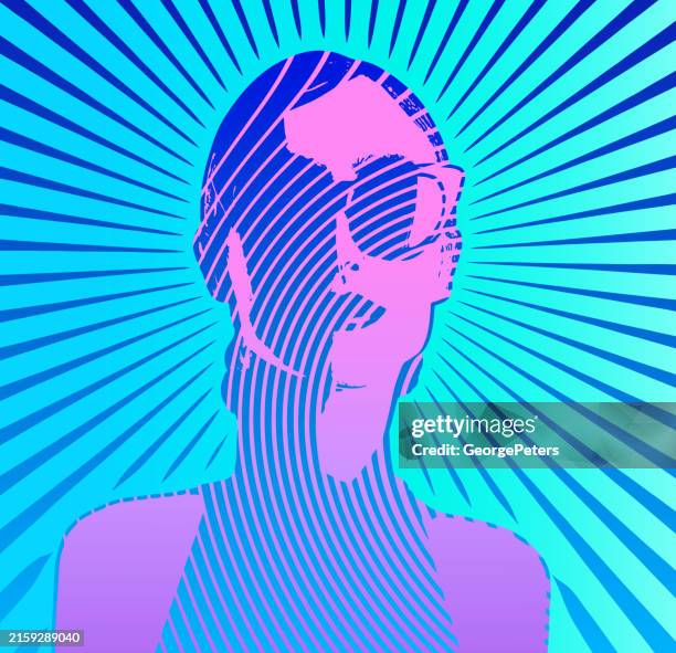 retro woman's face with vector sunbeams - native american pattern stock illustrations