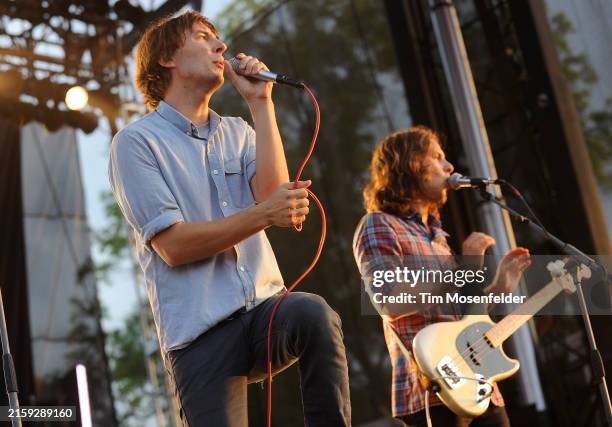 Thomas Mars and Deck d'Arcy of Phoenix perform during Bonnaroo 2010 on June 13, 2010 in Manchester, Tennessee.