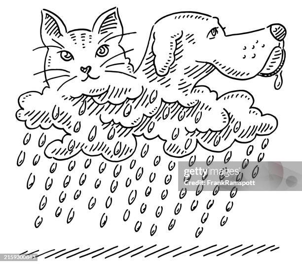 ilustrações, clipart, desenhos animados e ícones de desenho da nuvem da chuva do gato e do cão - black storm clouds