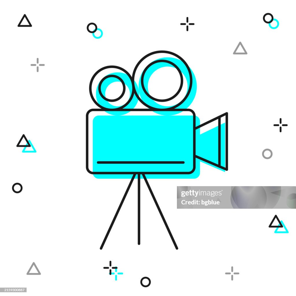 Movie camera with tripod. Line icon on white background