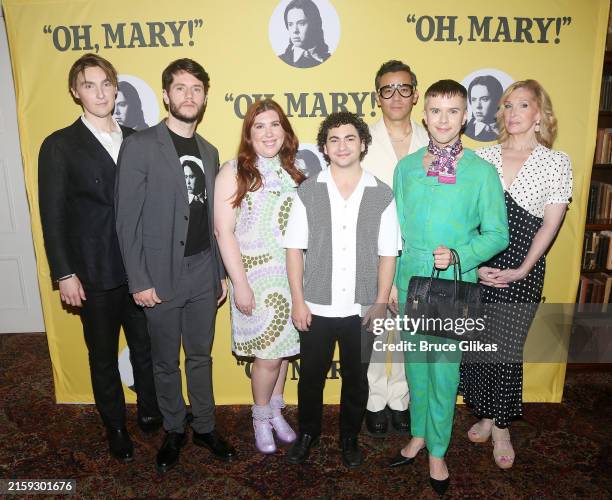 Peter Smith, James Scully, Hannah Solow, Tony Macht, Conrad Ricamora, Cole Escola and Bianca Leigh pose during a photo call for the upcoming Broadway...