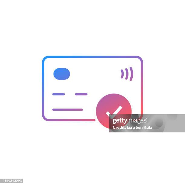 credit card confirmation gradient color solid line icon design - contactless ordering stock illustrations