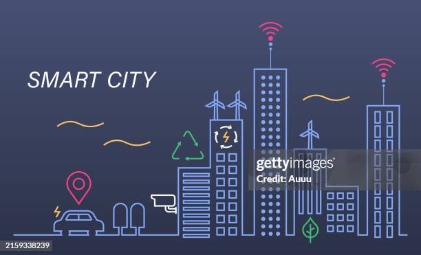 ilustrações de stock, clip art, desenhos animados e ícones de smart city - cidade inteligente