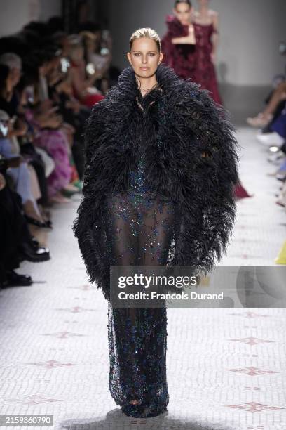 Karolína Kurková walks the runway during the Elie Saab Haute Couture Fall/Winter 2024-2025 show as part of Paris Fashion Week on June 26, 2024 in...