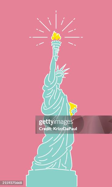 stockillustraties, clipart, cartoons en iconen met statue of liberty - fakkel