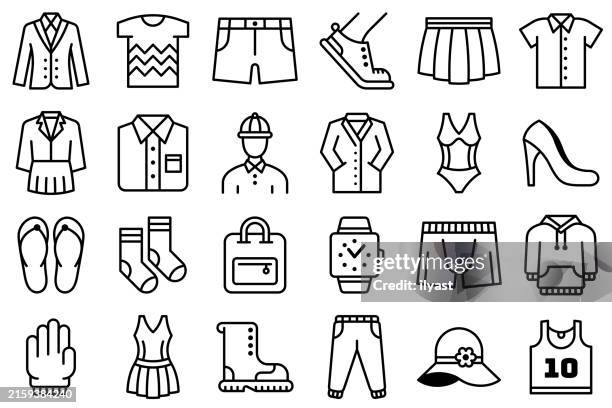 liniensymbole mit editierbarem strich für mode & kleidung - bekleidungsgeschäft stock-grafiken, -clipart, -cartoons und -symbole