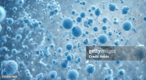 mikroskopisch blaue bakterien hintergrund - menschliche zelle stock-fotos und bilder