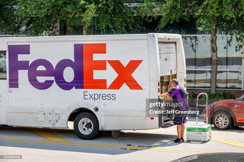 Miami Beach, Florida, FedEx Express delivery van parked, driver... News ...