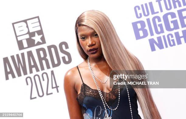 Rapper Doechii arrives for the 2024 BET Awards at the Peacock theatre in Los Angeles, June 30, 2024.