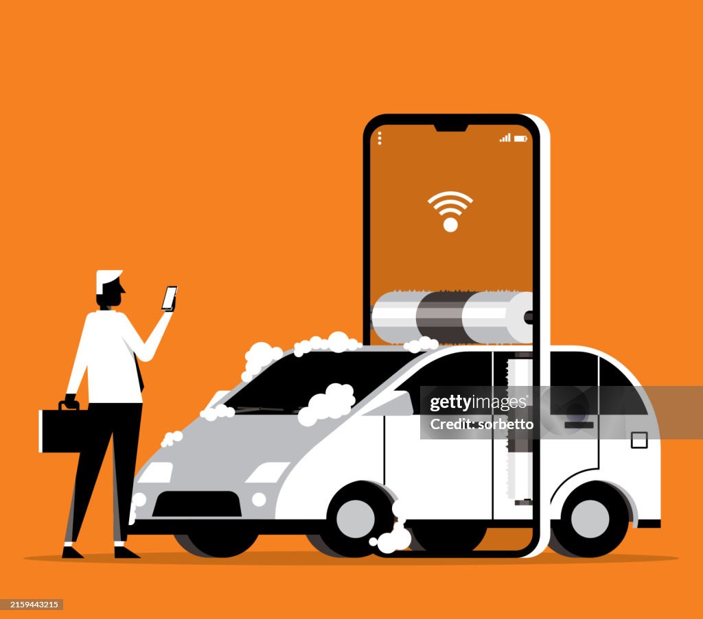 Car wash service smartphone app - Businessman