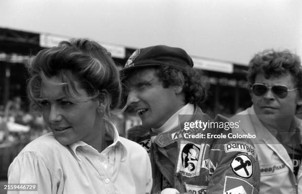 Niki Lauda with his wife Marlene during the British GP at Silverstone on July 16, 1977 in Silverstone, United Kingdom.