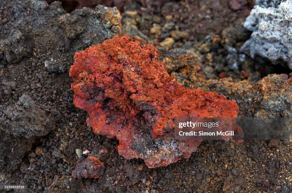 Volcanic Rock Covered With Reddish Oxides In The Lava Fields Around ...