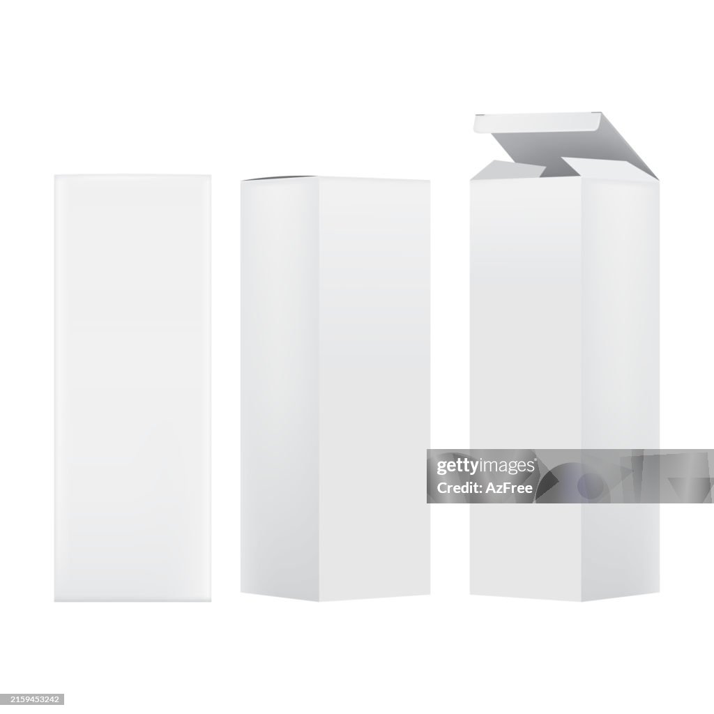 Packaging Rectangular Set Of Paper Rectangular Packaging Boxes With Opened And Closed Lid ...