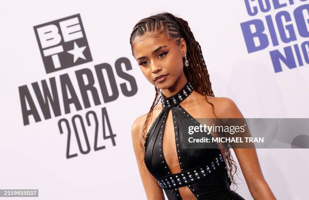 South African singer and songwriter Tyla arrives for the 2024 BET Awards at the Peacock theatre in Los Angeles, June 30, 2024.