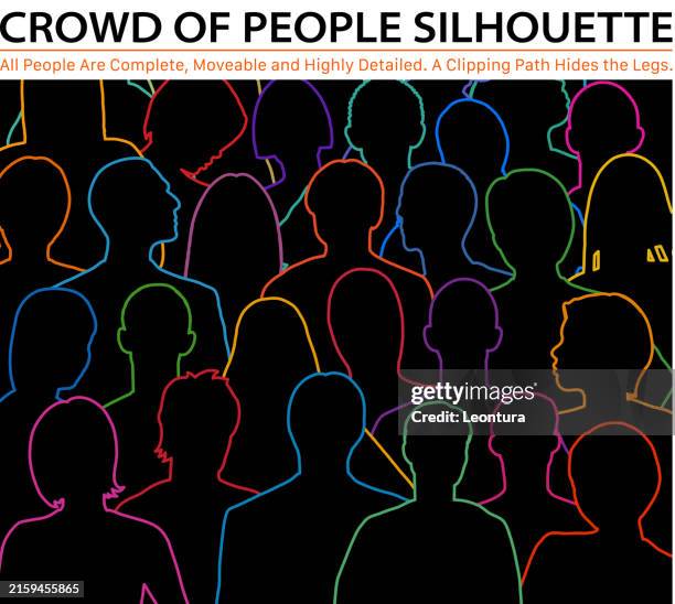 crowd of people silhouette (all people are complete, moveable and highly detailed. a clipping path hides the legs) - annual event stock illustrations