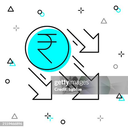Indian rupee decrease. Line icon on white background Indian rupee decrease. Line icon on white background