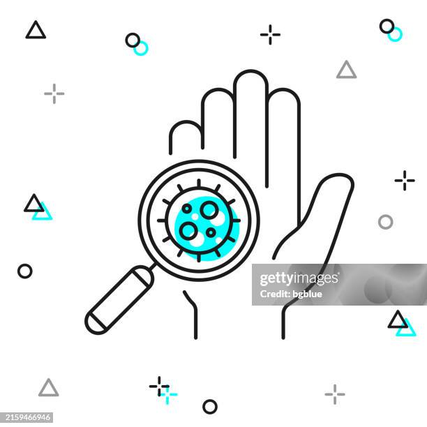 hand contaminated with coronavirus. line icon on white background - skin under microscope stock illustrations