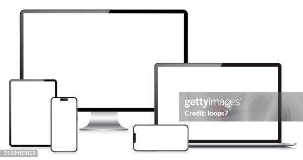 laptop-, smartphone-, pc-monitor- und computer-tablet-vektormodelle - computer-monitor stock-grafiken, -clipart, -cartoons und -symbole