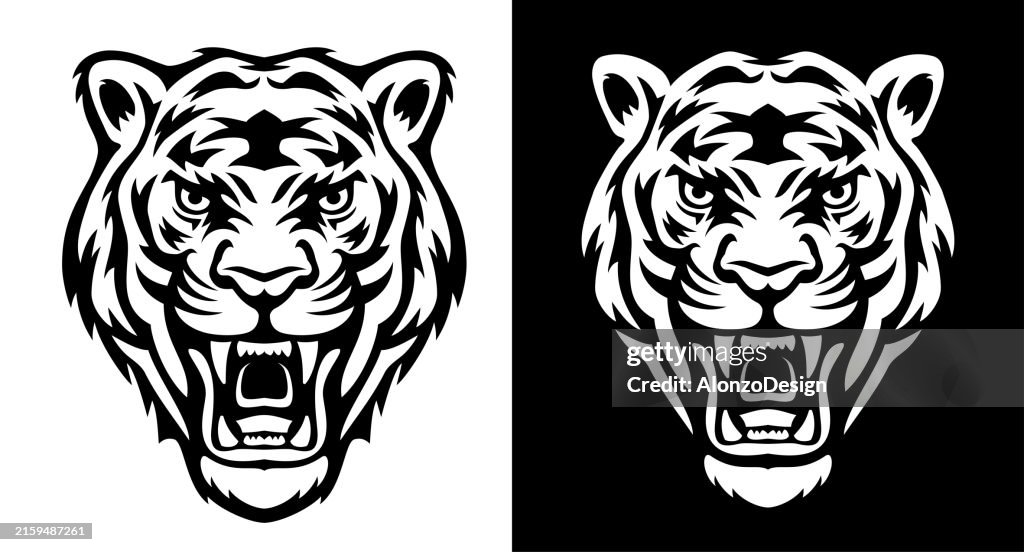 Tiger Head Black and White Background. Mascot 51³Ô¹ÏÍø Design.