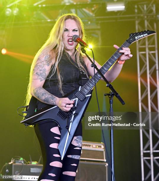 Prika Amaral performs with Nervosa at Tons Of Rock Festival 2024 at on June 26, 2024 in Oslo, Norway.
