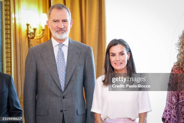 Queen Letizia of Spain and King Felipe VI of Spain receive Charles H. Rivkin, president of Motion Pictures Association, at Zarzuela Palace on June...